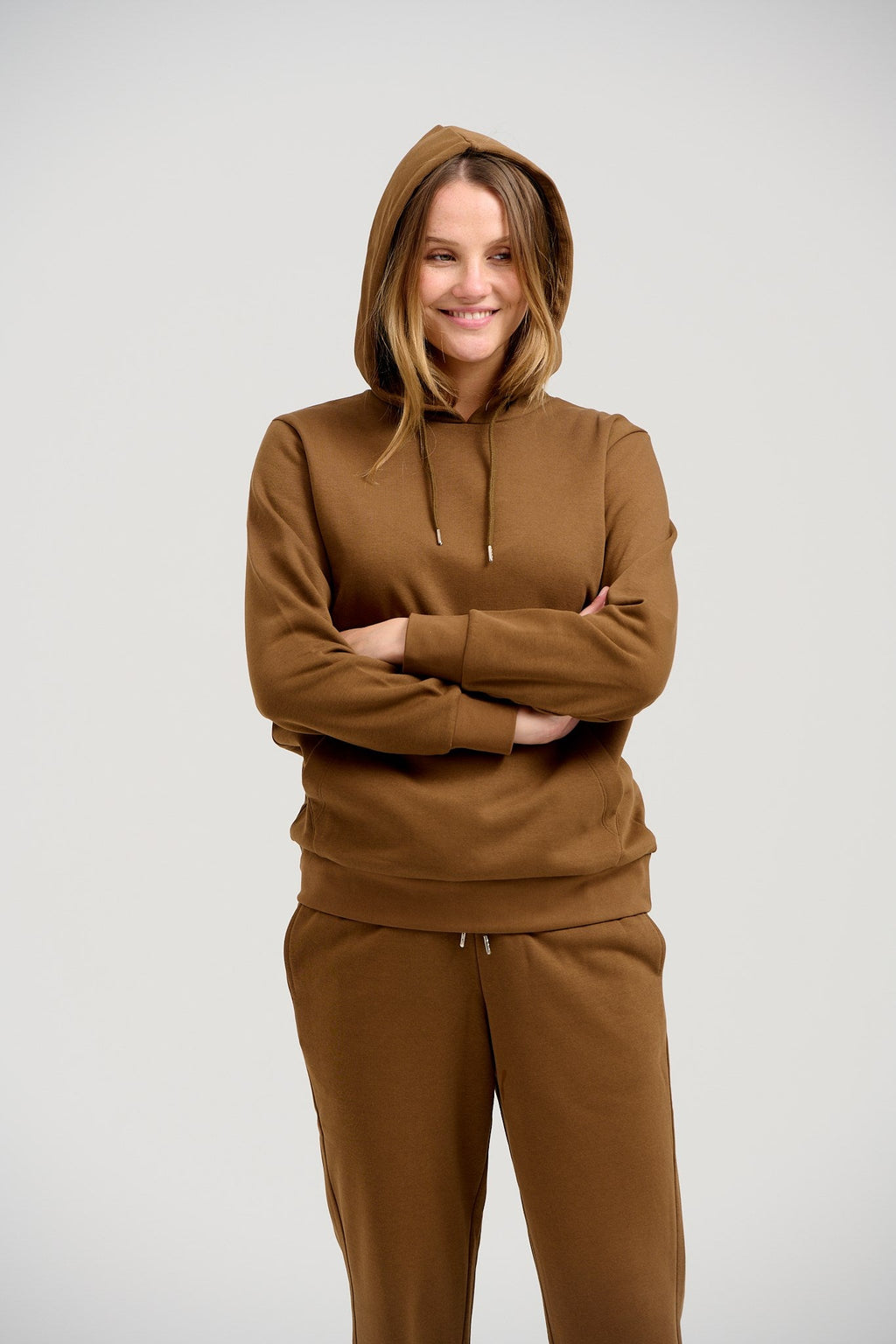 Sweat di base con cappuccio - Brown