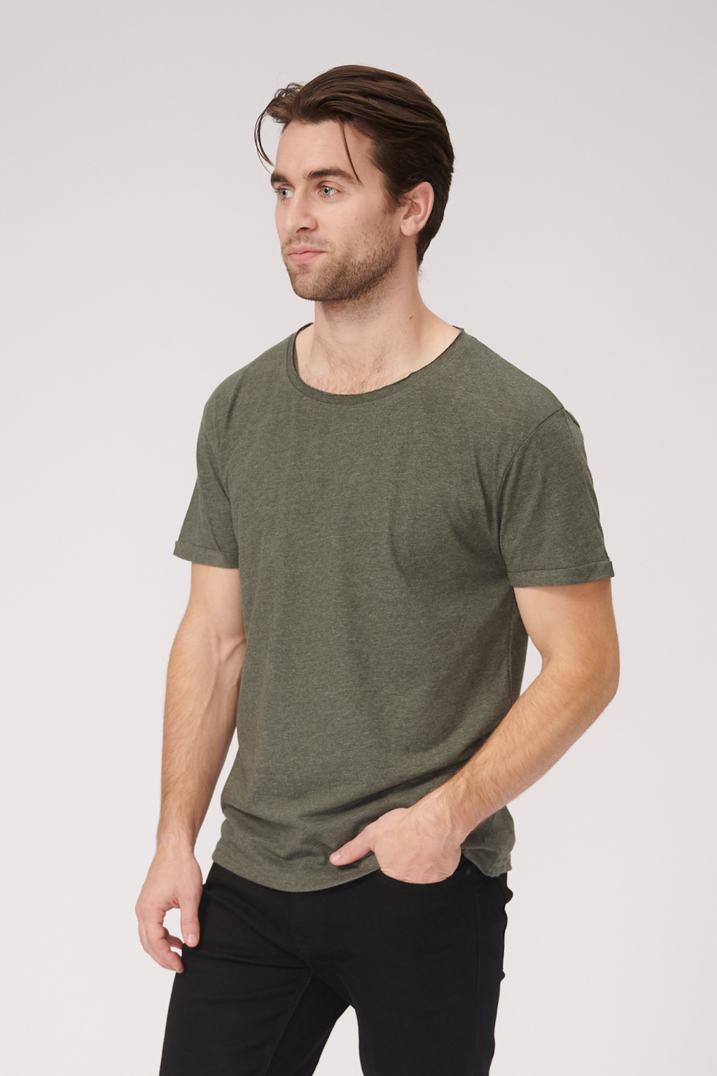 Deep Neck T-shirt - Mottled Green