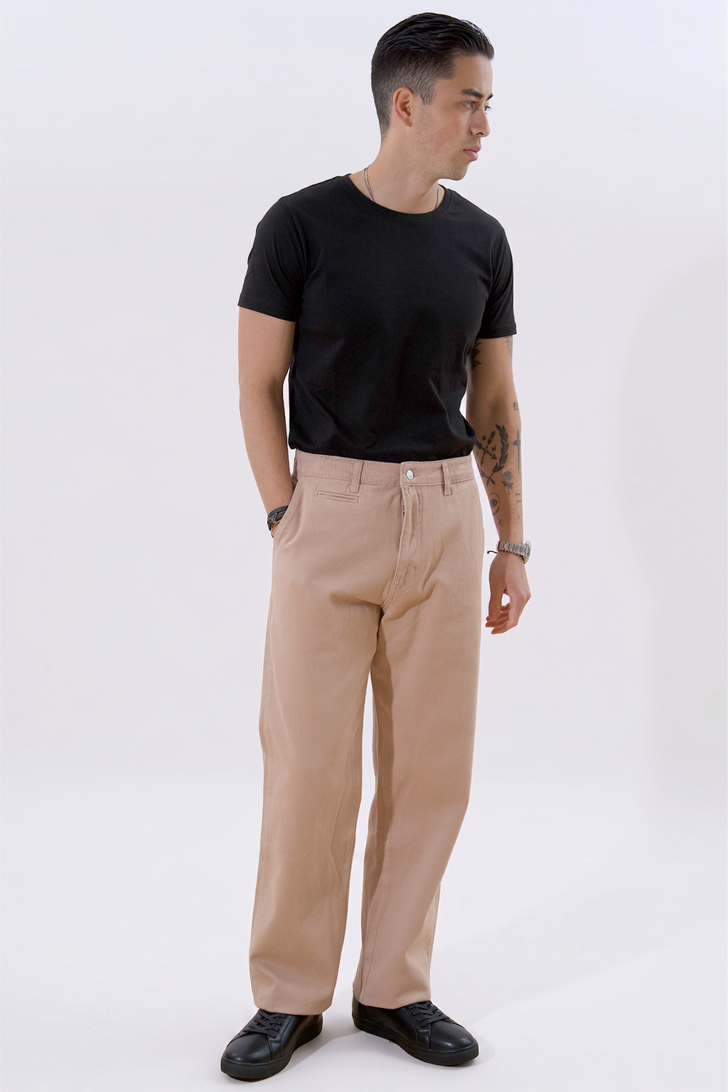 Chino dritto in cotone - Beige