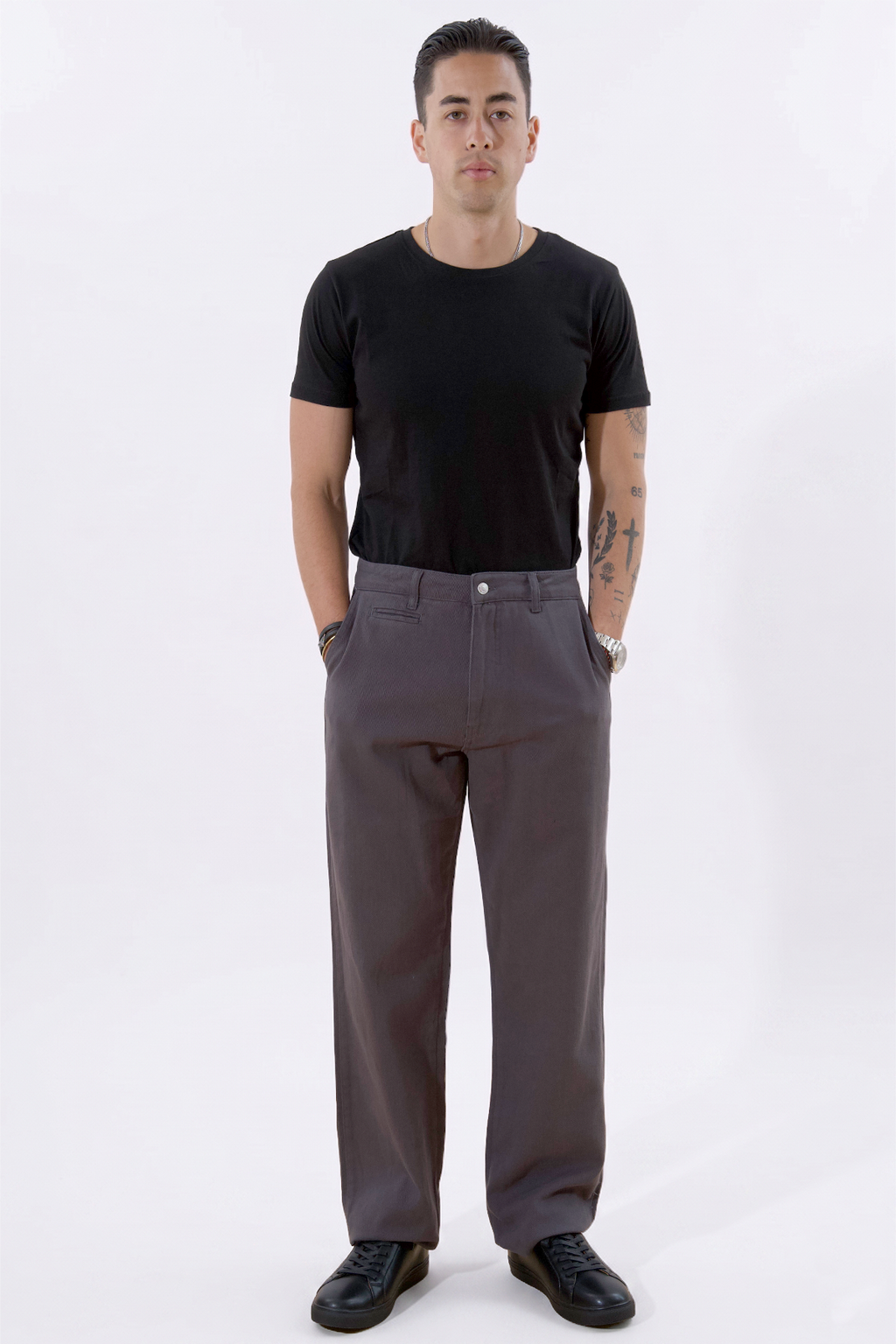 Chino dritto in cotone - Grigio