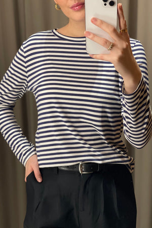 Stripped Long Sleeve Slim Fit - Blue