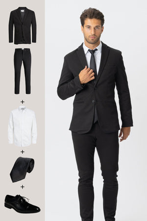 The Original Performance Suit (Black) + Shirt, Tie & Derby Shoes - Package Deal