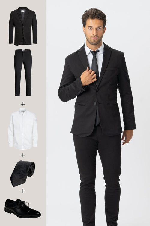 The Original Performance Suit (Black) + Shirt, Tie & Derby Shoes - Package Deal - TeeShoppen Group™