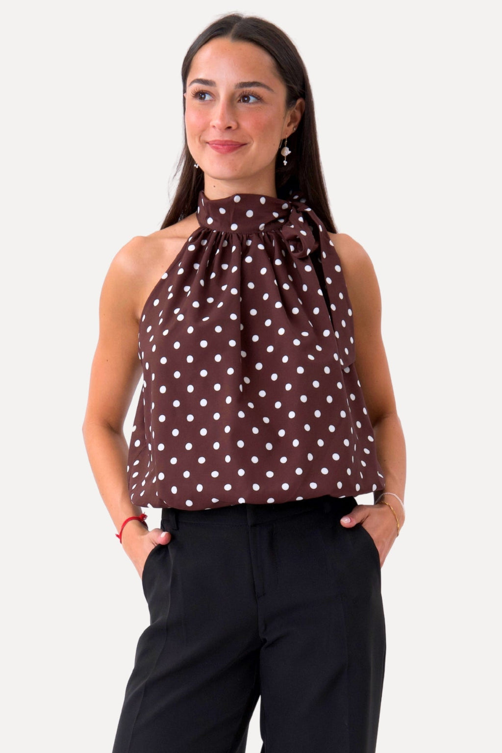 Top Wilma - Pois Marrone/Bianco