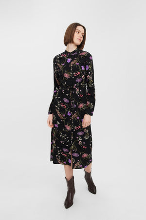 Easy Long Sleeve Shirt Dress - Purple