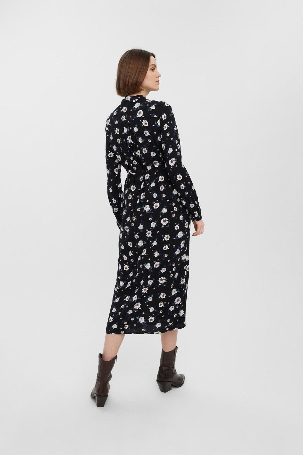 Easy Long Sleeve Shirt Dress - Black