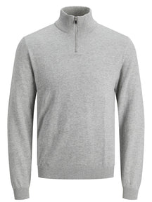 Basic Zip High Knit - Melange grigio chiaro