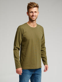 T-shirt a maniche lunghe di base-Green dell'esercito