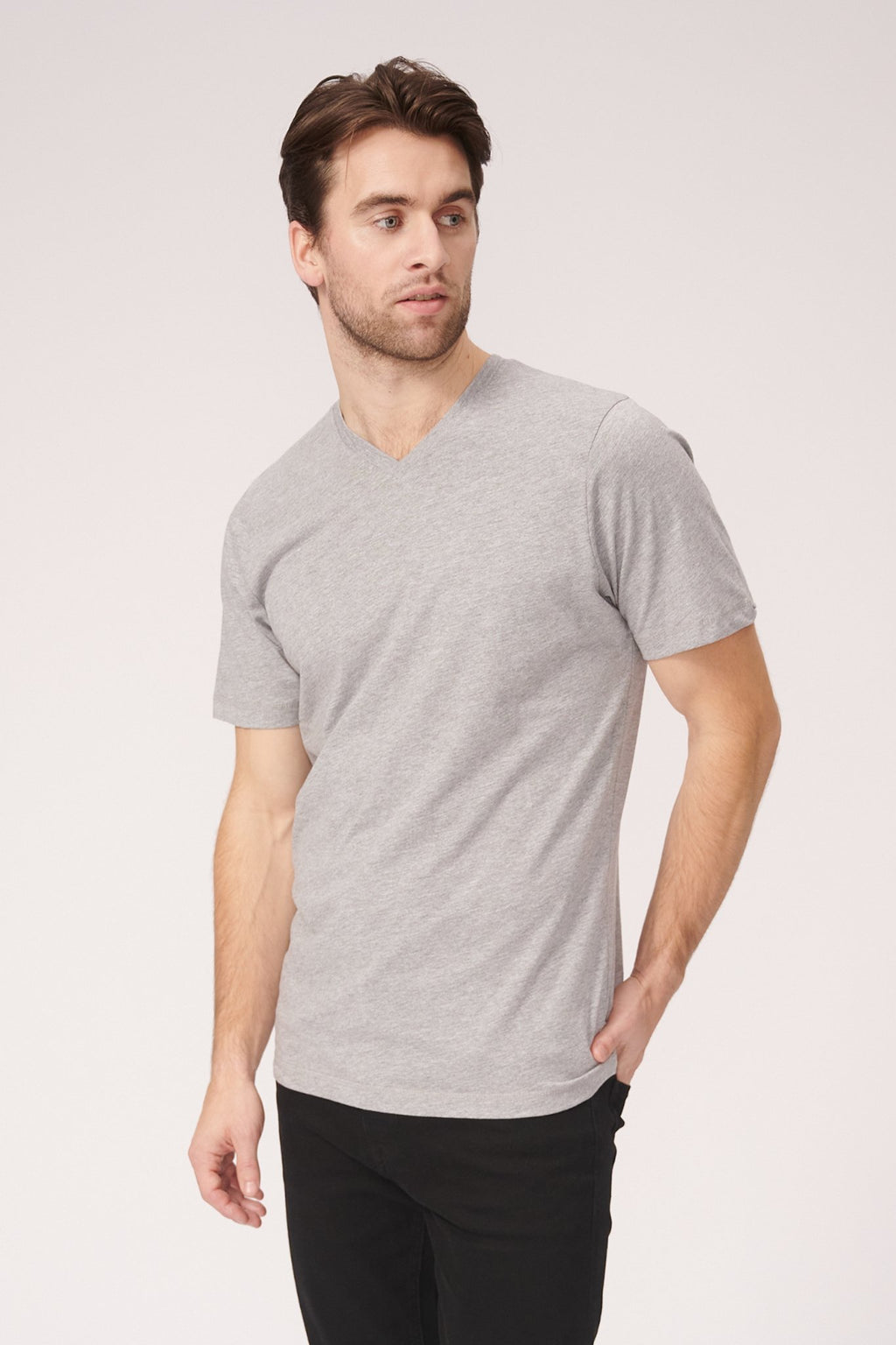 T -shirt Vneck di base - Oxford Gray