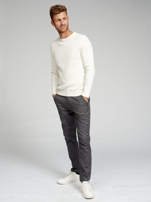Cable Knit Crewneck - Off White - TeeShoppen Group™ - Knitwear - TeeShoppen