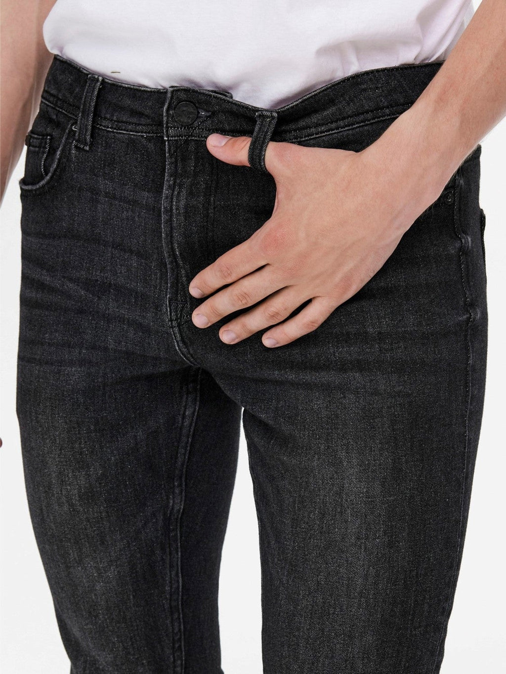 Jeans sottili della vita di telaio - denim nero