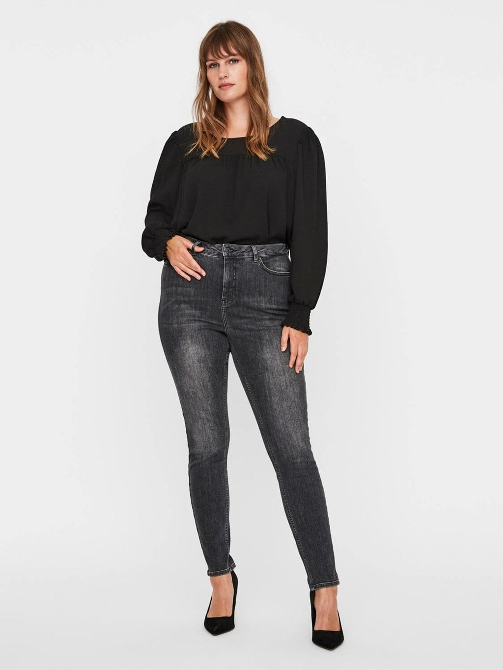 Lora jeans a vita alta (curva)-denim nera-grigio