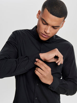 Poplin Long Sleeve Shirt - Black - TeeShoppen Group™ - Formal Shirts & Blouses - Only & Sons