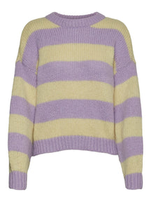 Maglione a maglia in scollo a strisce - viola / giallo